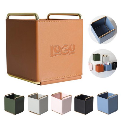 PU Leather Desktop Storage Organizer Box